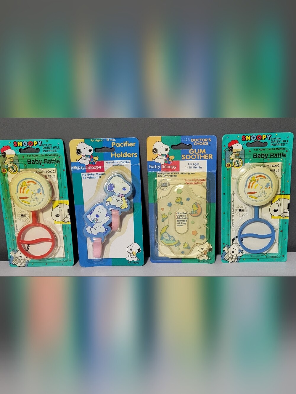 New Vintahe Snoopy Baby Pacifier Holders, Soother Set & Rattles